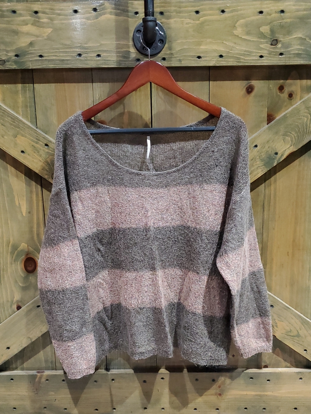 Free People Scoop Neck Striped Sweater in Pink and Gray